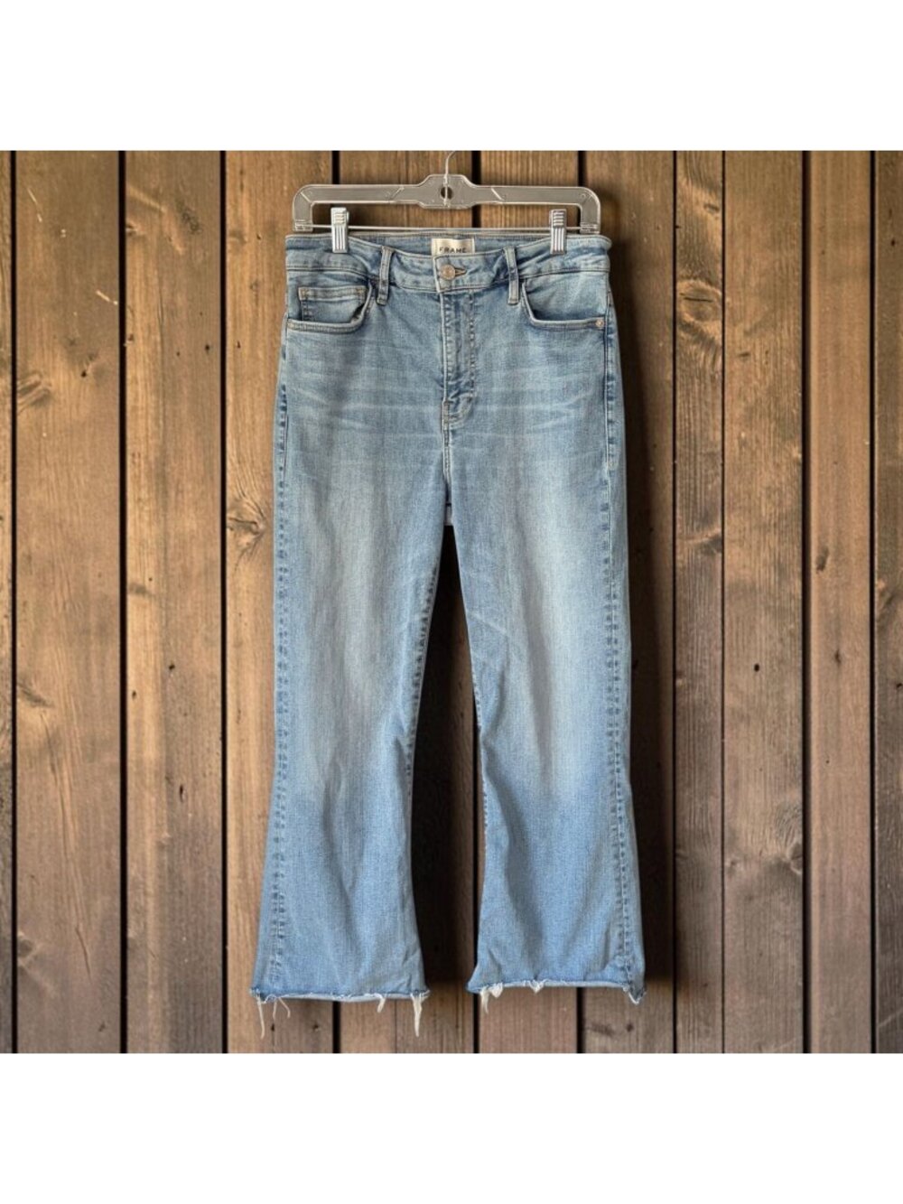 FRAME Le Crop Mini Boot Jeans 29 Colorado Light Wash Raw Hem Cropped Flare